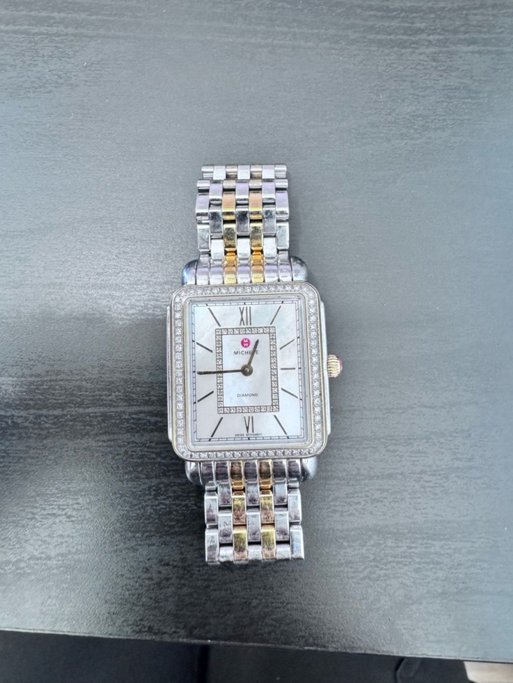 Michele Two-Tone Silver and Gold Diamond Accent Square Watch